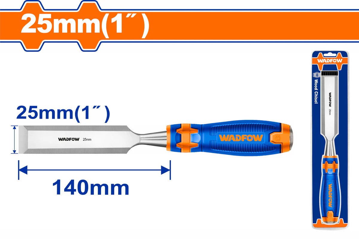 WADFOW 25mm 1 Inch Wood Chisel Chrome Vanadium Steel Beveled Edge Woodworking Hand Tool with Ergonomic Soft Grip Handle WWC1225 Wadfow